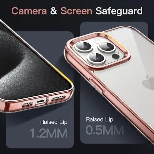 JETech Чехол для iPhone 15 Pro, 6,1 дюйма, нежелтеющий ударопрочный бампер, защита от царапин, прозрачная задняя панель (розовое золото) - 4