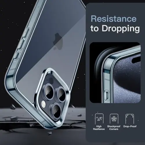 JETech Чехол для iPhone 15 Pro Max 6,7 дюйма, нежелтеющий ударопрочный бампер, прозрачная задняя панель с защитой от царапин (синий) - 5