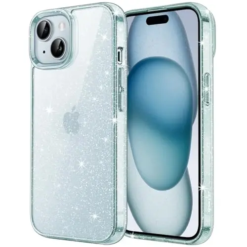 JETech Glitter Case for iPhone 15, Blue | Sparkly Glitter Design, Shockproof Protection, Clear Back, Stylish Look - 1