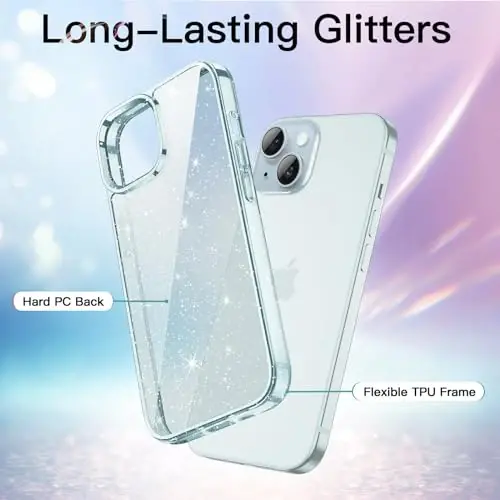 JETech Glitter Case for iPhone 15, Blue | Sparkly Glitter Design, Shockproof Protection, Clear Back, Stylish Look - 3
