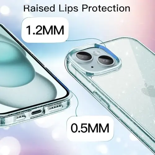 JETech Glitter Case for iPhone 15, Blue | Sparkly Glitter Design, Shockproof Protection, Clear Back, Stylish Look - 4