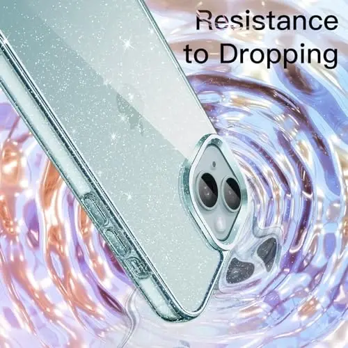JETech Glitter Case for iPhone 15, Blue | Sparkly Glitter Design, Shockproof Protection, Clear Back, Stylish Look - 5