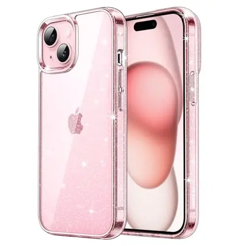 JETech Glitter Case iPhone 15 6.1 dyuym uchun, Bling Sparkle zarbaga chidamli telefon himoya qopqog'i, ayollar va qizlar uchun yoqimli yaltiroq (pushti) - 1