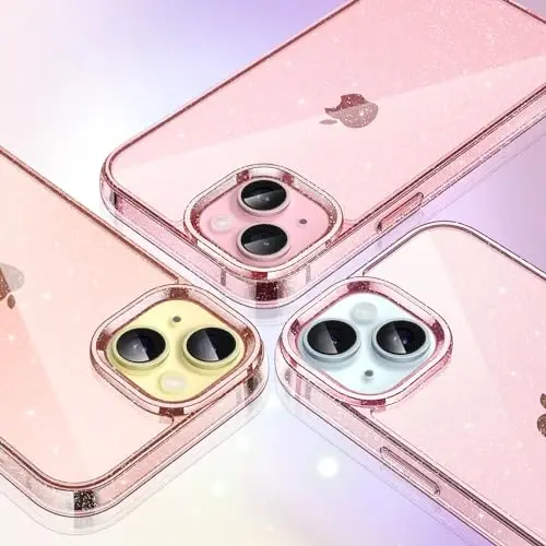 JETech Glitter Case iPhone 15 6.1 dyuym uchun, Bling Sparkle zarbaga chidamli telefon himoya qopqog'i, ayollar va qizlar uchun yoqimli yaltiroq (pushti) - 6