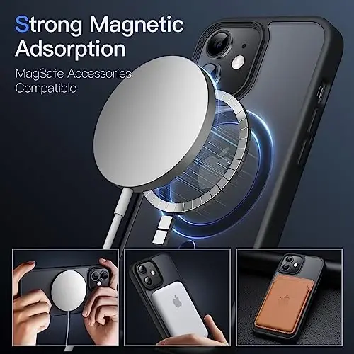 JETech iPhone 12 Mini 5,4 dyuymli MagSafe bilan mos keladigan magnit qopqoq, shaffof mat qoplama, yupqa zarba o'tkazmaydigan telefon qopqog'i (qora) - 4