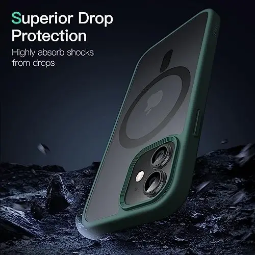 JETech Magnetic Case for iPhone 12 Mini 5.4-Inch Compatible with MagSafe, Translucent Matte Back Slim Shockproof Phone Cover (Dark Green) - 5
