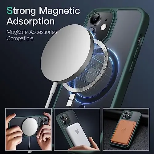 JETech Magnetic Case for iPhone 12 Mini 5.4-Inch Compatible with MagSafe, Translucent Matte Back Slim Shockproof Phone Cover (Dark Green) - 3