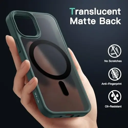 JETech Magnetic Case for iPhone 12 Mini 5.4-Inch Compatible with MagSafe, Translucent Matte Back Slim Shockproof Phone Cover (Dark Green) - 4