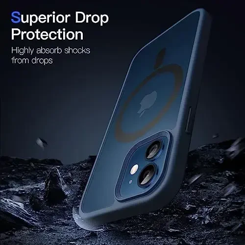 JETech Magnetic Case for iPhone 12 Mini 5.4-Inch Compatible with MagSafe, Translucent Matte Back Slim Shockproof Phone Cover (Storm Blue) - 5