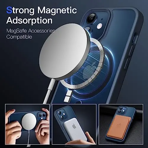 JETech Magnetic Case for iPhone 12 Mini 5.4-Inch Compatible with MagSafe, Translucent Matte Back Slim Shockproof Phone Cover (Storm Blue) - 3