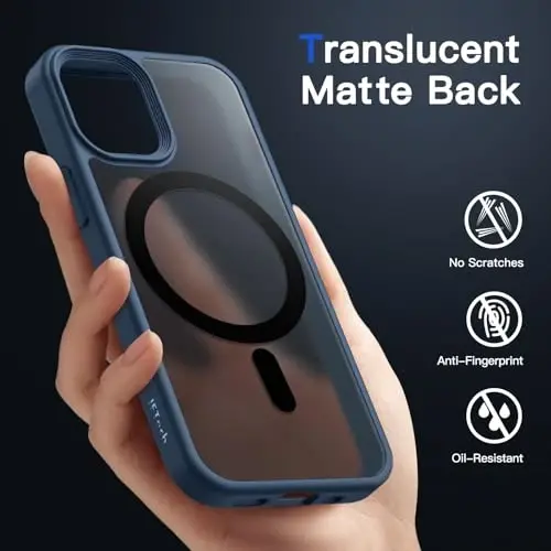 JETech Magnetic Case for iPhone 12 Mini 5.4-Inch Compatible with MagSafe, Translucent Matte Back Slim Shockproof Phone Cover (Storm Blue) - 4