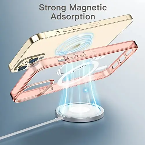 JETech Magnetic Case for iPhone 12 Pro Max 6.7-Inch Compatible with MagSafe Wireless Charging, Shockproof Phone Bumper Cover, Anti-Scratch Clear Back (Rose Gold) - 3