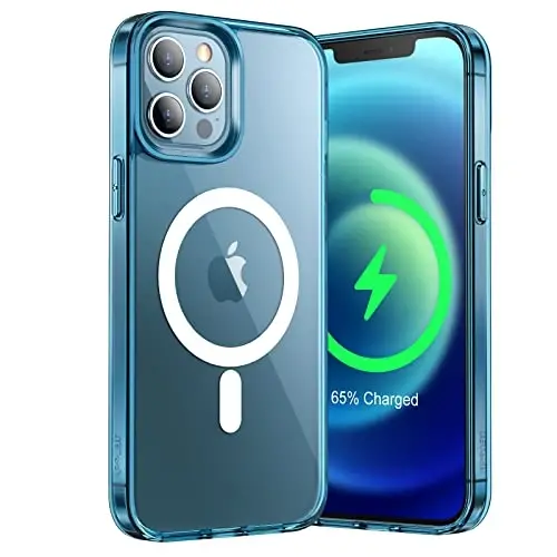 JETech Magnetic Case for iPhone 12 Pro Max 6.7-Inch Compatible with MagSafe Wireless Charging, Shockproof Phone Bumper Cover, Anti-Scratch Clear Back (Navy) - 1