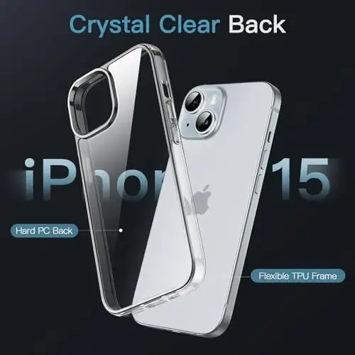 JETech iPhone 15 6,1 Дюйм учун қоп, сарғаймайдиган, zarbaga chidamli telefon qopqogʻi, tirnalmaydigan shaffof orqa qopqoq (shaffof) - 4