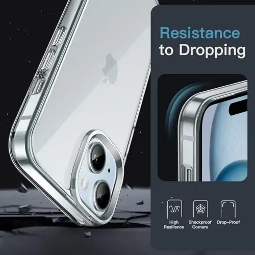 JETech iPhone 15 6,1 Дюйм учун қоп, сарғаймайдиган, zarbaga chidamli telefon qopqogʻi, tirnalmaydigan shaffof orqa qopqoq (shaffof) - 5