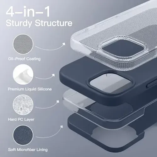 JETech iPhone 15 6.1 dyuym uchun silikon g‘ilofi, ipakdek yumshoq to‘liq himoya qiluvchi telefon g‘ilofi, zarbaga chidamli qopqoq (Bo‘ron ko‘k) - 3