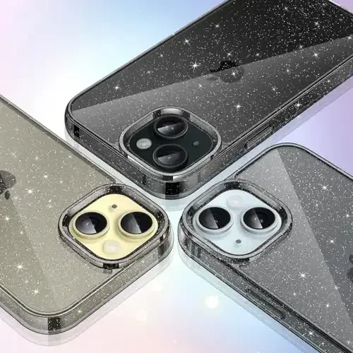 JETech iPhone 15 6.1 dyuym uchun yaltiroq g'ilof, Bling Sparkle zarbga chidamli telefon bumper qopqog'i, ayollar va qizlar uchun yoqimli yaltiroq (qora) - 6