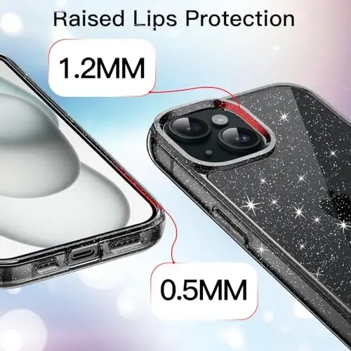 JETech iPhone 15 6.1 dyuym uchun yaltiroq g'ilof, Bling Sparkle zarbga chidamli telefon bumper qopqog'i, ayollar va qizlar uchun yoqimli yaltiroq (qora) - 4