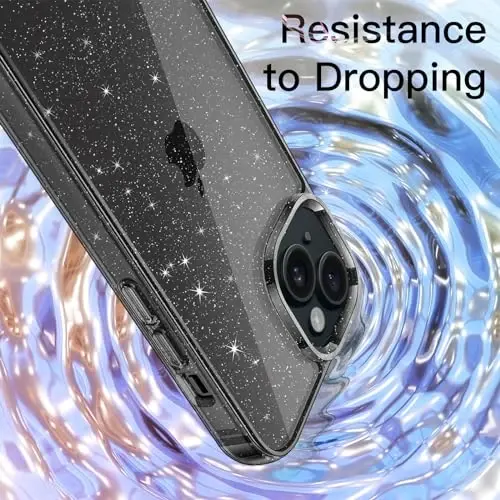 JETech iPhone 15 6.1 dyuym uchun yaltiroq g'ilof, Bling Sparkle zarbga chidamli telefon bumper qopqog'i, ayollar va qizlar uchun yoqimli yaltiroq (qora) - 5