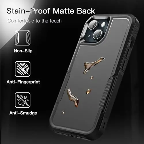 JETech iPhone 15 6.1 Dyuymi uchun Korpus, Juda Chidamli Ikkilamchi Qatlamli Mustahkam Himoya, Shokdan Saqlovchi Himoyachi Mustahkam Telefon Korpusi Mat Orqa (Qora) - 1
