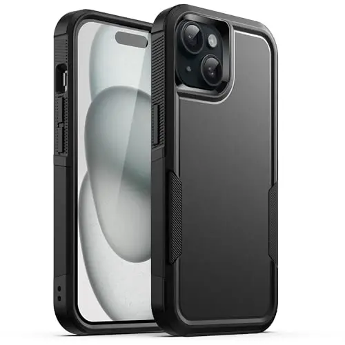 JETech iPhone 15 6.1 Dyuymi uchun Korpus, Juda Chidamli Ikkilamchi Qatlamli Mustahkam Himoya, Shokdan Saqlovchi Himoyachi Mustahkam Telefon Korpusi Mat Orqa (Qora) - 2