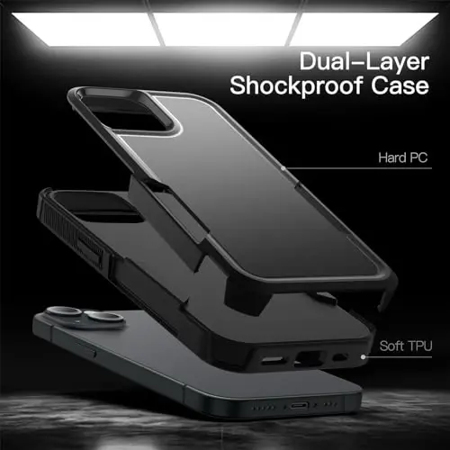 JETech iPhone 15 6.1 Dyuymi uchun Korpus, Juda Chidamli Ikkilamchi Qatlamli Mustahkam Himoya, Shokdan Saqlovchi Himoyachi Mustahkam Telefon Korpusi Mat Orqa (Qora) - 4