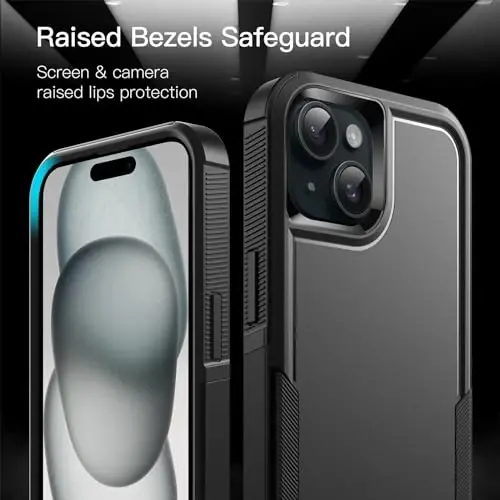 JETech iPhone 15 6.1 Dyuymi uchun Korpus, Juda Chidamli Ikkilamchi Qatlamli Mustahkam Himoya, Shokdan Saqlovchi Himoyachi Mustahkam Telefon Korpusi Mat Orqa (Qora) - 6