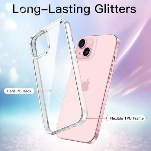 JETech Glitter Case for iPhone 15 6.1-Inch, Bling Sparkle Shockproof Phone Bumper Cover, Cute Sparkly for Women and Girls (Clear) - 3