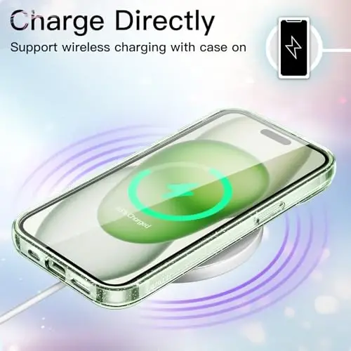 JETech Glitter Case for iPhone 15 6.1-Inch, Bling Sparkle Shockproof Phone Bumper Cover, Cute Sparkly for Women and Girls (Green) - 6