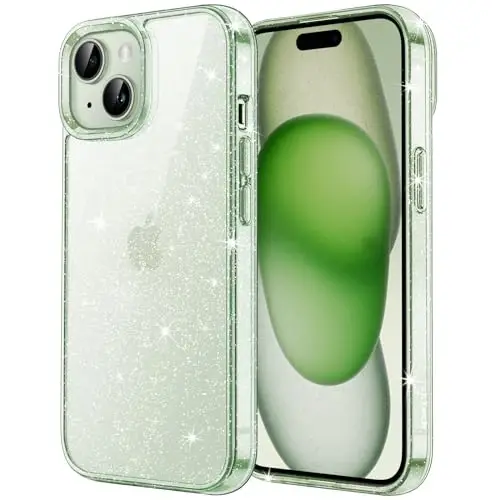 JETech Glitter Case for iPhone 15 6.1-Inch, Bling Sparkle Shockproof Phone Bumper Cover, Cute Sparkly for Women and Girls (Green) 