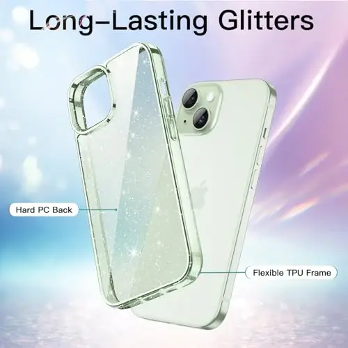 JETech Glitter Case for iPhone 15 6.1-Inch, Bling Sparkle Shockproof Phone Bumper Cover, Cute Sparkly for Women and Girls (Green) - 3