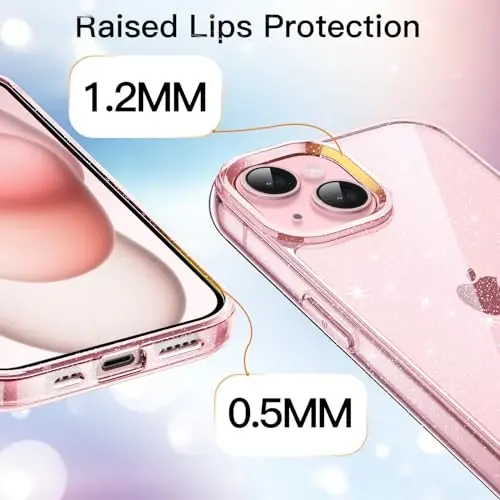 JETech Glitter Case for iPhone 15 6.1-Inch, Bling Sparkle Shockproof Phone Bumper Cover, Cute Sparkly for Women and Girls (Pink) - 4