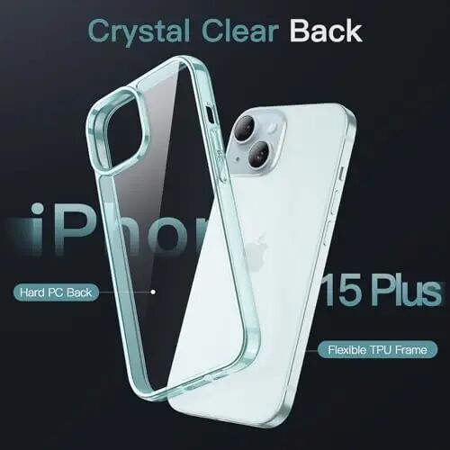 JETech Case for iPhone 15 Plus 6.7-Inch, Non-Yellowing Shockproof Phone Bumper Cover, Anti-Scratch Clear Back (Blue) - 3