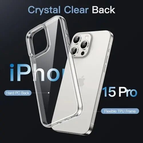 JETech Case for iPhone 15 Pro 6.1-Inch, Non-Yellowing Shockproof Phone Bumper Cover, Anti-Scratch Clear Back (Clear) - 3