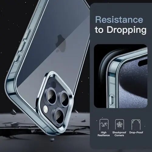 JETech Case for iPhone 15 Pro 6.1-Inch, Non-Yellowing Shockproof Phone Bumper Cover, Anti-Scratch Clear Back (Blue) - 5
