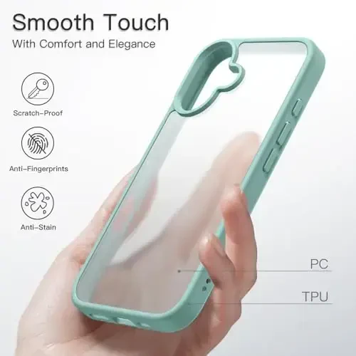 JETech Matte Case for iPhone 16 6.1-Inch, Shockproof Military Grade Drop Protection, Frosted Translucent Back Phone Cover, Anti-Fingerprint (Teal) - 4