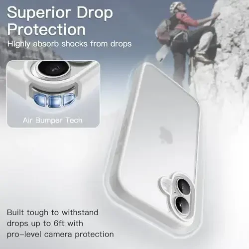 JETech Matte Case for iPhone 16 6.1-Inch, Shockproof Military Grade Drop Protection, Frosted Translucent Back Phone Cover, Anti-Fingerprint (White) - 3