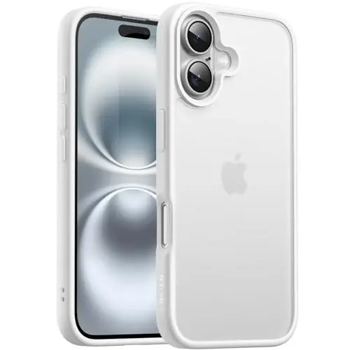 JETech Matte Case for iPhone 16 6.1-Inch, Shockproof Military Grade Drop Protection, Frosted Translucent Back Phone Cover, Anti-Fingerprint (White) 