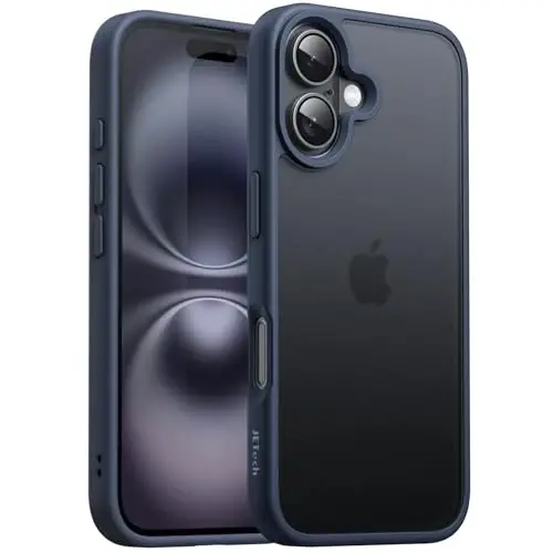 JETech iPhone 16 6.1 dyuym uchun mat qopqoq, zarbga chidamli harbiy darajadagi tushishdan himoya, muzli yarim shaffof orqa telefon qopqog'i, barmoq izlariga qarshi (Bo'ron ko'k) - JETECH