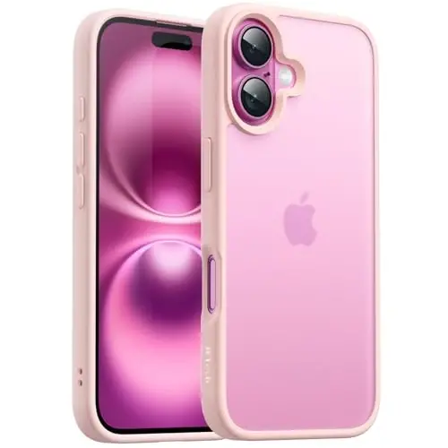 JETech iPhone 16 6.1-dyuym uchun matli g‘ilof, zarbga chidamli harbiy darajadagi tushishdan himoya, muzli yarim shaffof orqa telefon qopqog‘i, barmoq izlariga qarshi (och pushti) - 1