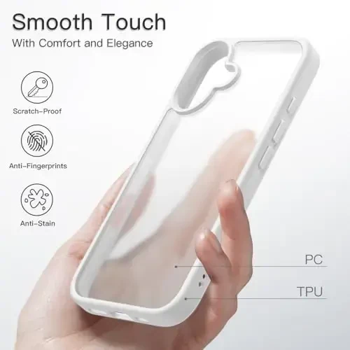JETech Matte Case for iPhone 16 6.1-Inch, Shockproof Military Grade Drop Protection, Frosted Translucent Back Phone Cover, Anti-Fingerprint (White) - 4