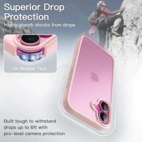 JETech Matte Case for iPhone 16, Light Pink | Military-Grade Protection, Frosted Matte Back, Anti-Fingerprint Finish, Shockproof Design - 3