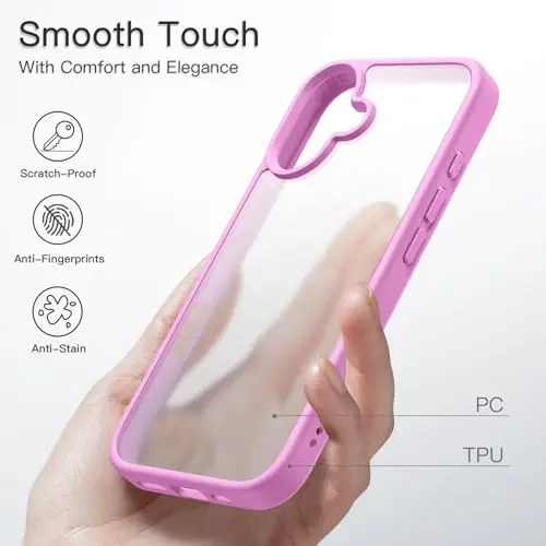JETech Matte Case for iPhone 16 6.1-Inch, Shockproof Military Grade Drop Protection, Frosted Translucent Back Phone Cover, Anti-Fingerprint (Pink) - 4