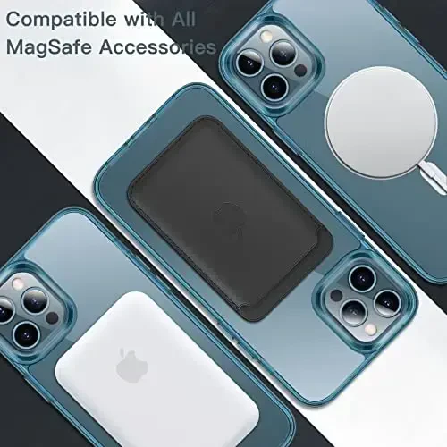 JETech Magnetic Case для iPhone 12 Pro Max 6.7 дюймов, совместимый с беспроводной зарядкой MagSafe, противоударный чехол-бампер для телефона, прозрачная задняя крышка с защитой от царапин (темно-синий) - 4