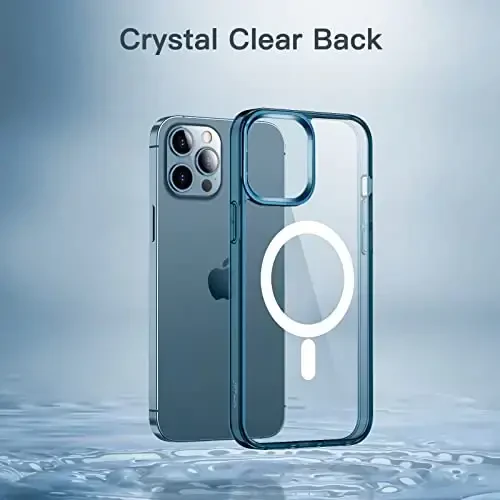 JETech Magnetic Case для iPhone 12 Pro Max 6.7 дюймов, совместимый с беспроводной зарядкой MagSafe, противоударный чехол-бампер для телефона, прозрачная задняя крышка с защитой от царапин (темно-синий) - 5