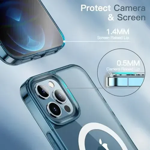 JETech Magnetic Case для iPhone 12 Pro Max 6.7 дюймов, совместимый с беспроводной зарядкой MagSafe, противоударный чехол-бампер для телефона, прозрачная задняя крышка с защитой от царапин (темно-синий) - 6