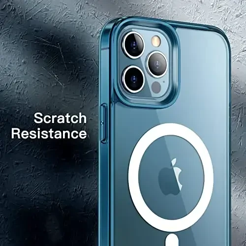 JETech Magnetic Case для iPhone 12 Pro Max 6.7 дюймов, совместимый с беспроводной зарядкой MagSafe, противоударный чехол-бампер для телефона, прозрачная задняя крышка с защитой от царапин (темно-синий) - 7