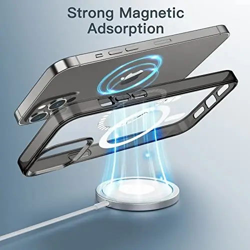 JETech Magnetic Case для iPhone 12 Pro Max 6.7-Inch, совместимый с беспроводной зарядкой MagSafe, противоударный бампер для телефона, прозрачная задняя крышка с защитой от царапин (черный) - 3