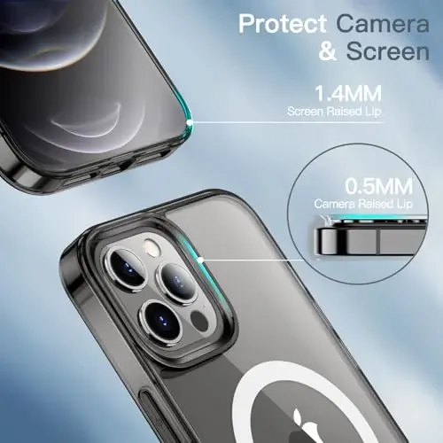 JETech Magnetic Case для iPhone 12 Pro Max 6.7-Inch, совместимый с беспроводной зарядкой MagSafe, противоударный бампер для телефона, прозрачная задняя крышка с защитой от царапин (черный) - 6