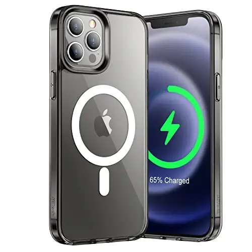 JETech Magnetic Case для iPhone 12 Pro Max 6.7-Inch, совместимый с беспроводной зарядкой MagSafe, противоударный бампер для телефона, прозрачная задняя крышка с защитой от царапин (черный) - 1